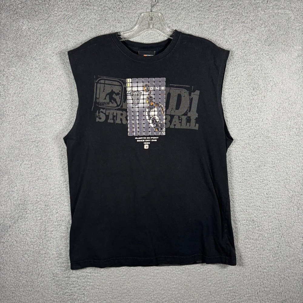 AND1 Streetball Mens Black Graphic Muscle Tee‎ Sleeveless Shirt Size Medium Y2K